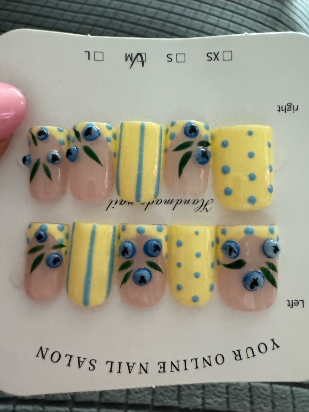 Hand-Painted Yellow & Blue Floral Press-On Nails